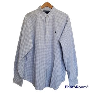 Ralph Lauren Classic Fit White with Black & Blue Long Sleeve Shirt Size XXL